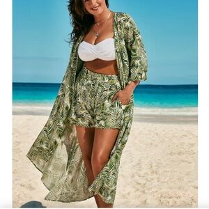 Swimsuits For All Every Day Taylor palm print open front kimono coverup 14/16